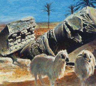 Kermit Oliver - A pair of sheep amongst ruins