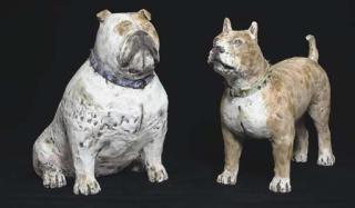 Kerry Jameson - A Model of A Seated Bull Dog And A Standing Boston Terrier,
