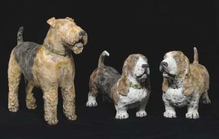 Kerry Jameson - A Model of An Airedale And A Pair of Basset Hounds,