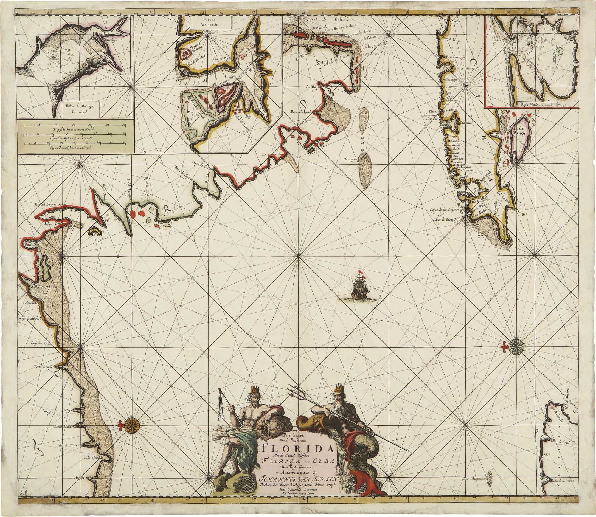 Keulen, Johannes Van - Pas Kaart Van De Boght Van Florida Met De Canaal Tusschen Florida En Cuba Door C. J. Vooght Geometra. Amsterdam: Johannes Van Keulen, [1687]