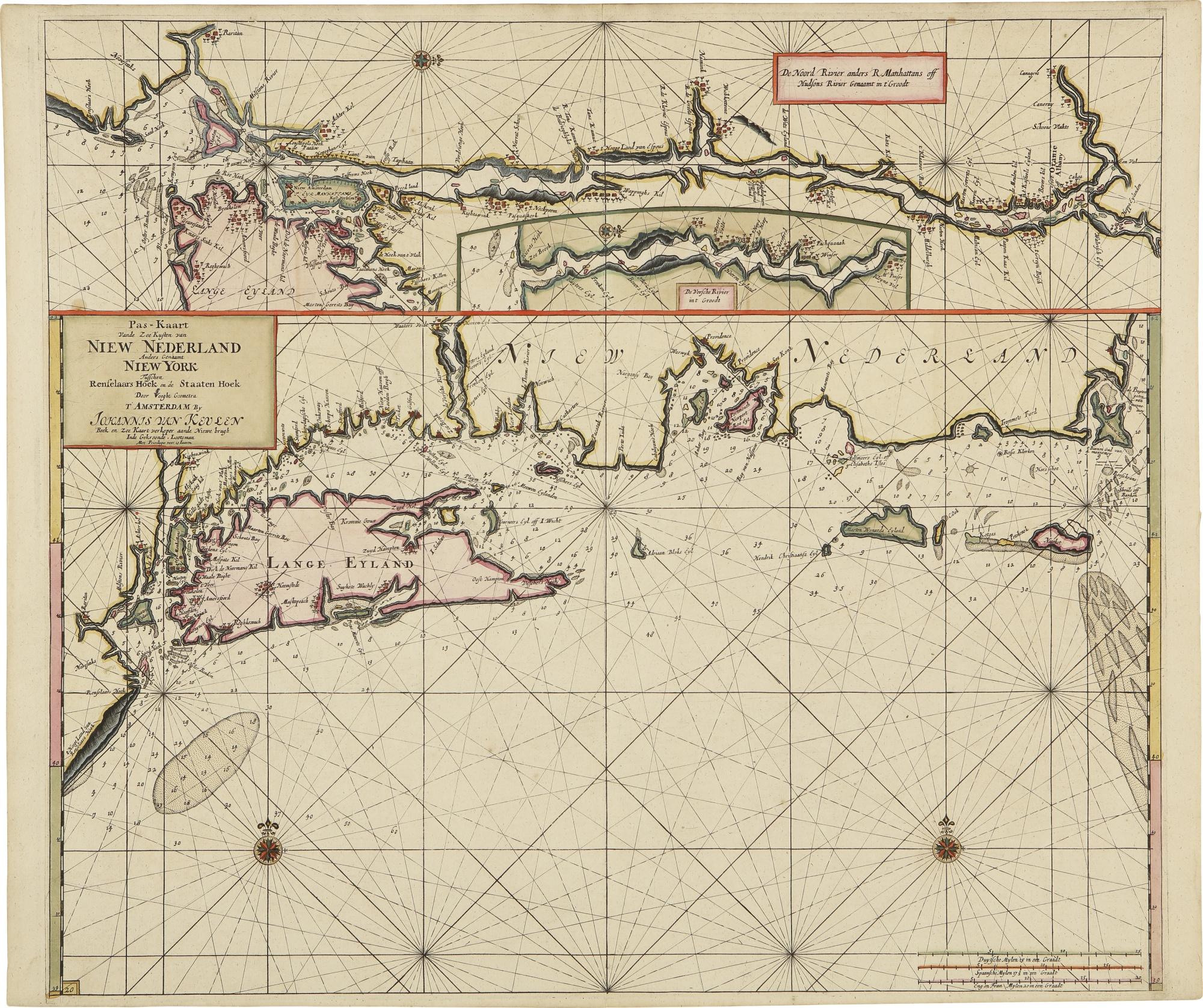 Keulen, Johannes Van  - Pas Kaart Van De Zee Kusten Van Nieuw Nederland Anders Genaamt Niew York. Amsterdam: Johannes Van Keulen, [1687]