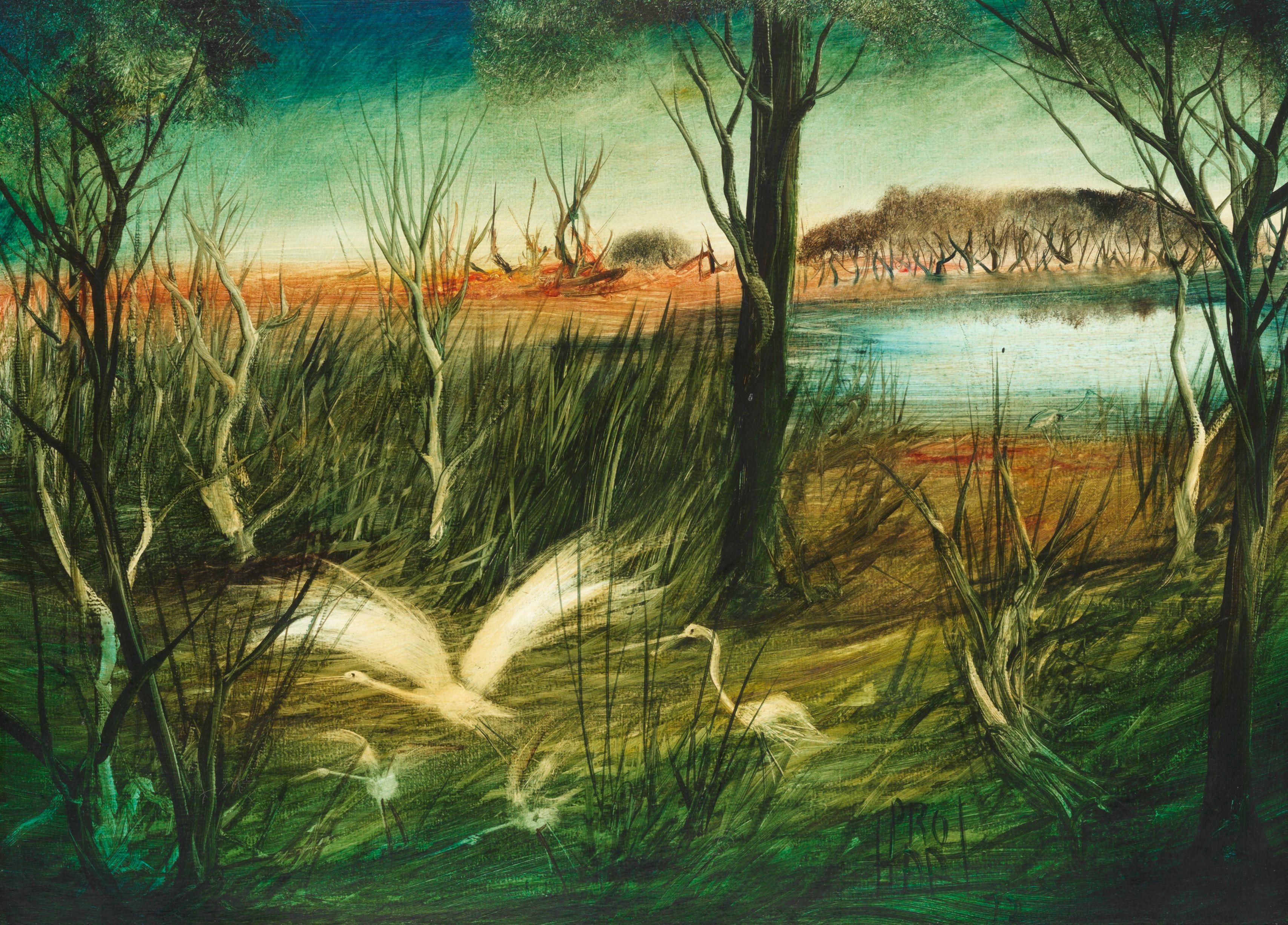 Kevin Charles Hart - Swamp with waterbirds