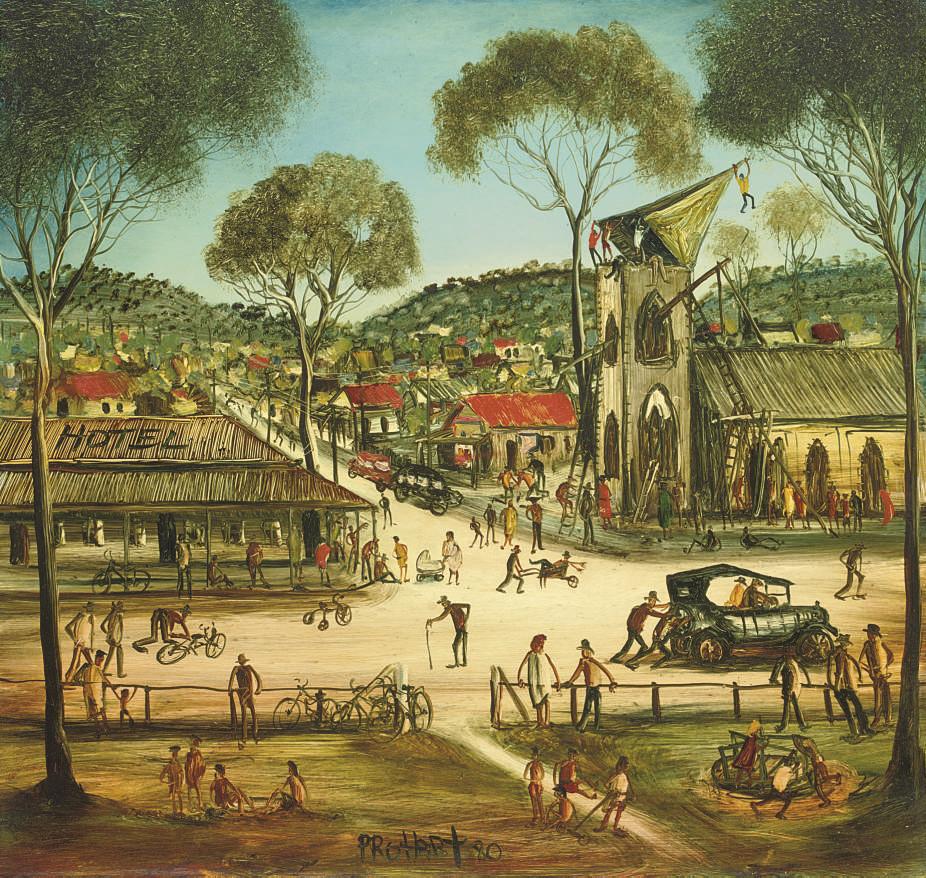 Kevin Charles Pro Hart - Town Sunday