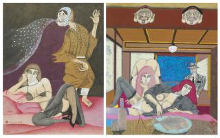 Key Hiraga - Daikoku-Ya Snow Landscape; & A Man Blowing Flowers