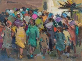 Khaled Al-Jadir - Figures on a Crowded Street