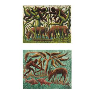 Kibwanga Mwenze - Chasseurs, Scène de chasse (deux oeuvres)