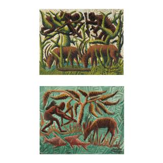 Kibwanga Mwenze - Chasseurs, Scène de chasse (deux oeuvres)