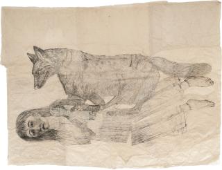 Kiki Smith - Sleeping woman with lying wolf