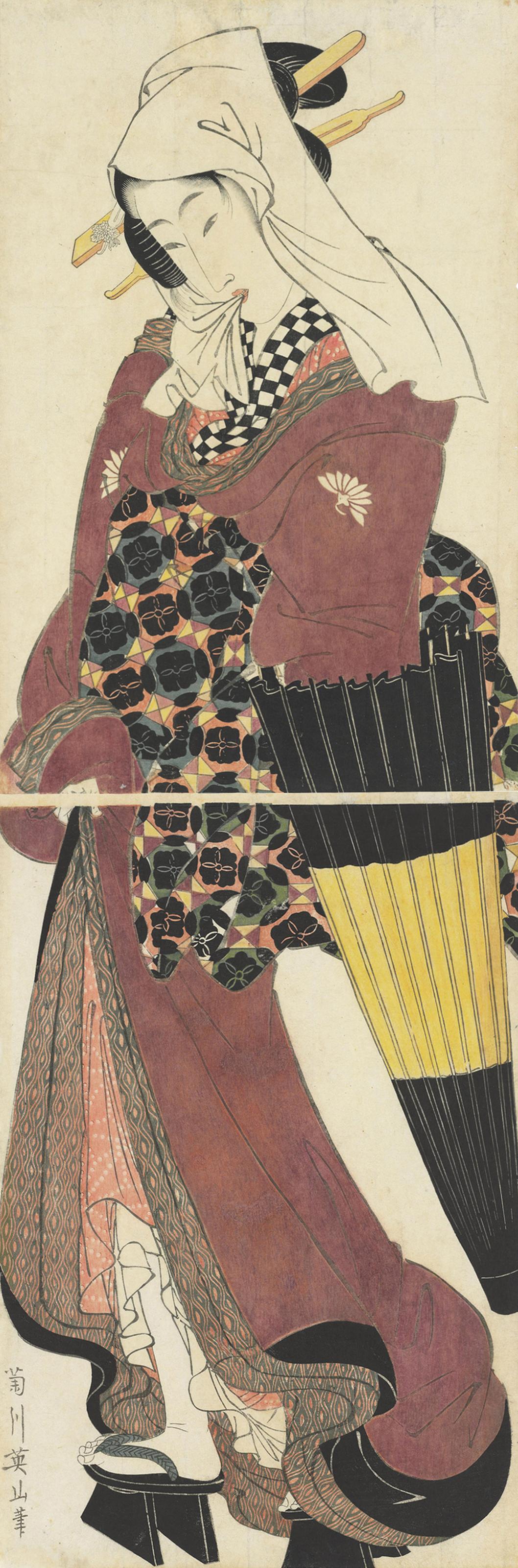Kikugawa Eizan - A Beauty Walking with a Parasol
