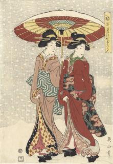 Kikugawa Eizan - A design of two beauties in the snow