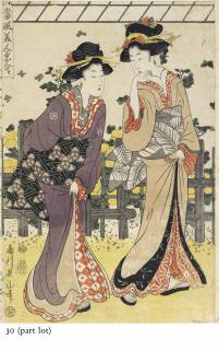 Kikugawa Eizan - A group of designs depicting bijin comprising twelve oban tate-e, one oban yoko-e, one triptych, three kakemono-e and three hashira-e, signed Eizan or Kikugawa Eizan, various publishers