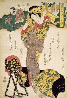 Kikugawa Eizan - Three prints of beauties, from the series Genji junijo (Twelve chapters of Genji), the series Furyu san bijin (Three fashionable women), and from the series Furyu Kodakara (Elegant children compared)