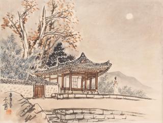 Kim Ki-Chang - Pavilion In Moonlight, Dated 1961