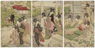 Kitagawa Utamaro - Cherry blossom viewings by a river