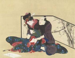 Kitagawa Utamaro - Man seducing a young woman