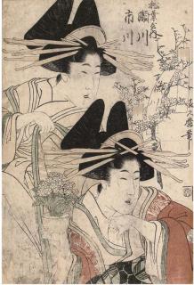 Kitagawa Utamaro - oban tate-e, two prints of courtesans