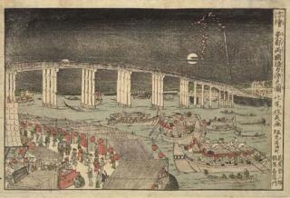 Kitao Masayoshi - Uki-e Edo Ryogokubashi yusuzumi no zu (Perspective view of the evening cool at Ryogoku Bridge in the eastern capital)