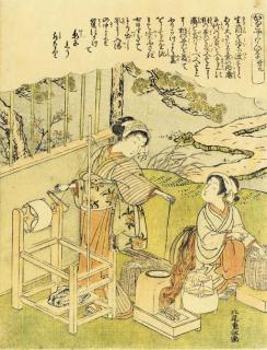 Kitao Shigemasa - Kaiko yashinai-gusa dai ku (Silk-making, no. 9)