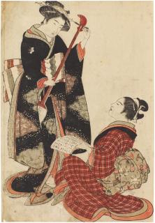 Kitao Shigemasa - Two geisha rehearsing a song