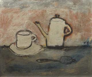 Klaas Gubbels - A Coffeepot, A Coffee Cup And A Tea-Strainer On A Table