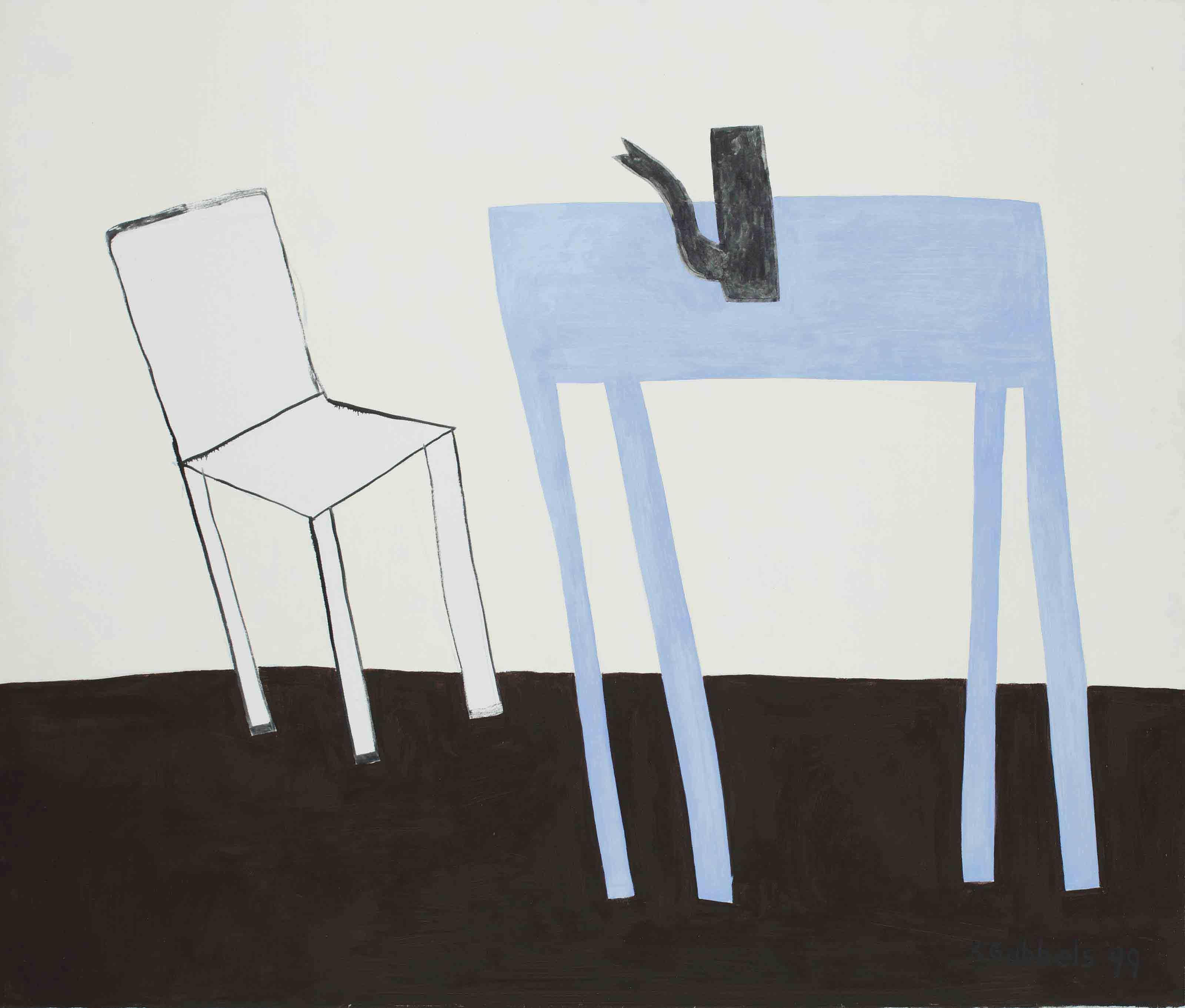 Klaas Gubbels - Witte stoel met blauwe tafel