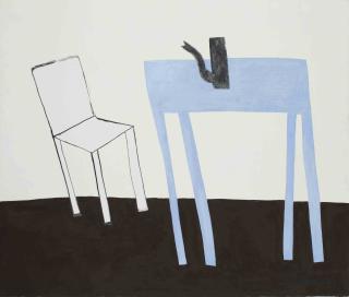 Klaas Gubbels - Witte stoel met blauwe tafel