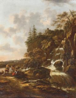 Klaes Molenaer - A Mountainous Landscape With A Waterfall