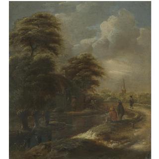 Klaes Molenaer - A River Landscape With Figures Fishing Beside A Path