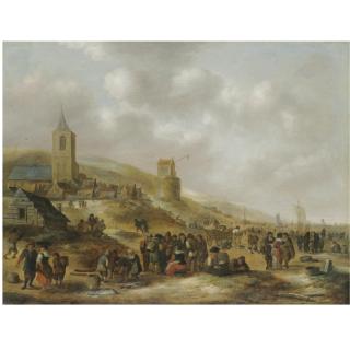Klaes Molenaer - A View Of The Beach At Scheveningen With Fishermen Selling Their Catch