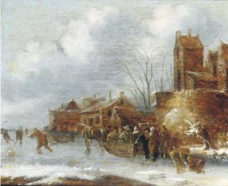 Klaes Molenaer - A Winter Landscape With Figures On A Frozen Canal