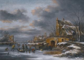 Klaes Molenaer - A Winter Landscape With Figures Skating On A Frozen River