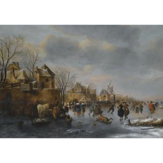Klaes Molenaer - An Extensive Winter Landscape With Numerous Figures On The Ice