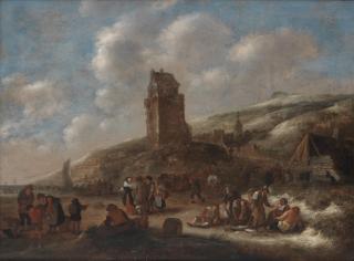 Klaes Molenaer - Fishermen With Their Catch On The Beach
