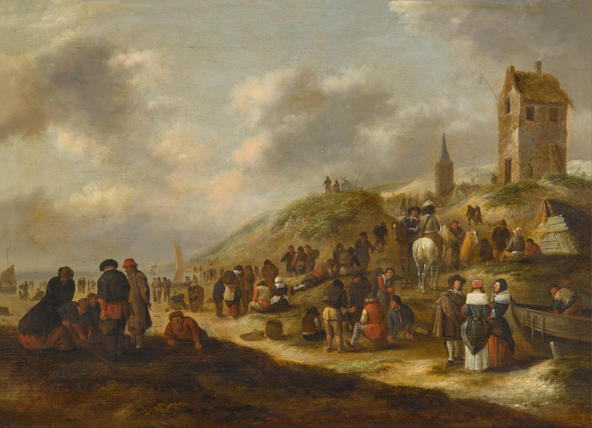 Klaes Molenaer - The Beach At Scheveningen, With Elegantly-Dressed Figures, And Fishermen Selling Their Catch