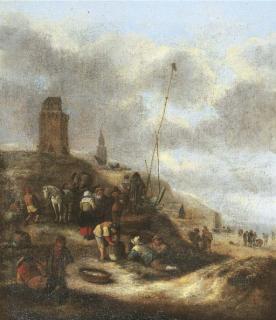 Klaes Molenaer - Villagers on the beach near Scheveningen