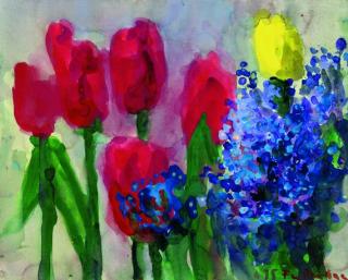 Klaus Fußmann - Blumenstillleben mit Tulpen und Hyazinthen