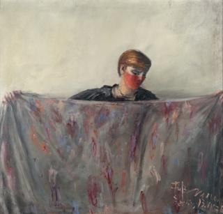 Klaus Fußmann - Dorothee K. ein Tuch haltend