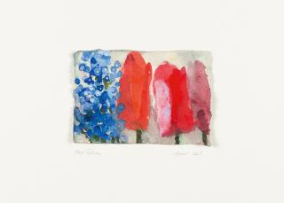 Klaus Fußmann - Rote Tulpen und Vergissmeinnicht.