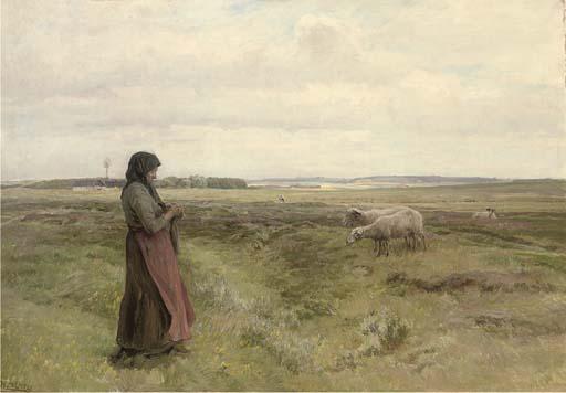 Knud Erik Larsen - A shepherdess knitting