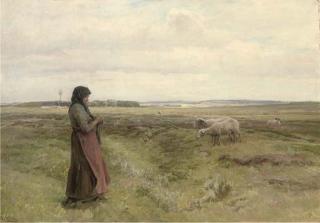 Knud Erik Larsen - A shepherdess knitting