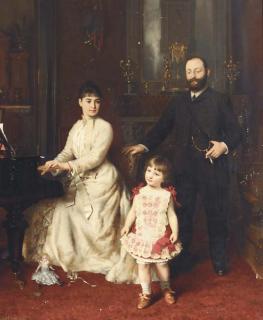 Knut Ekwall - Portrait of a Gentleman and his wife with their young child in an interior