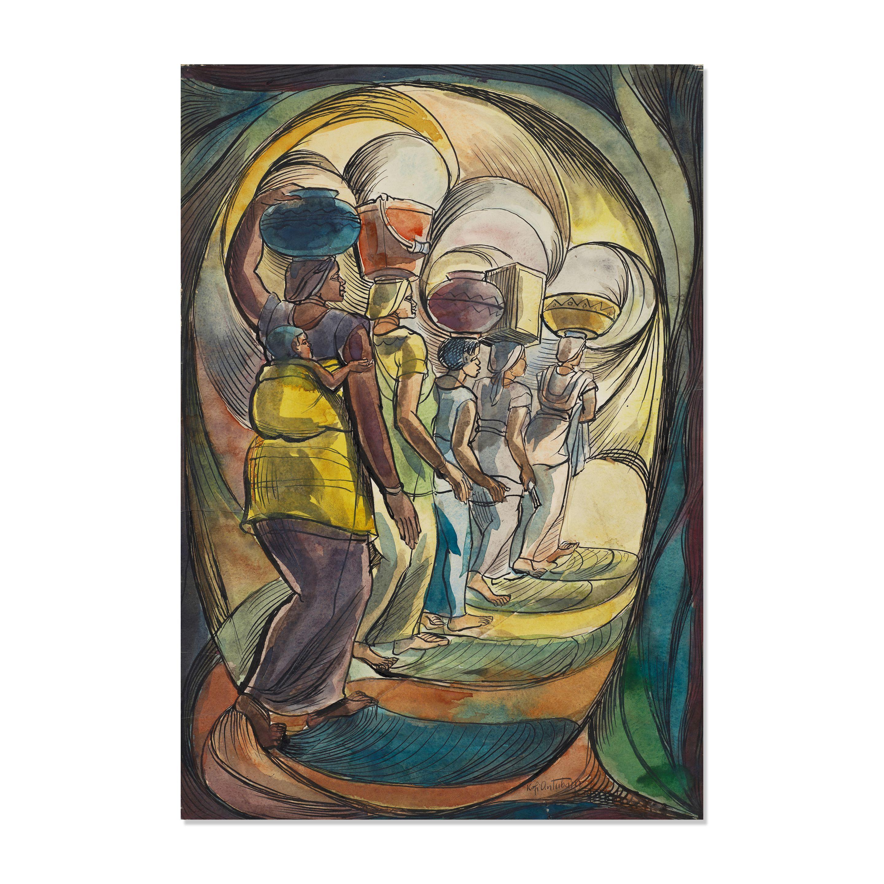 Kofi Antubam - Women carrying goods and a child