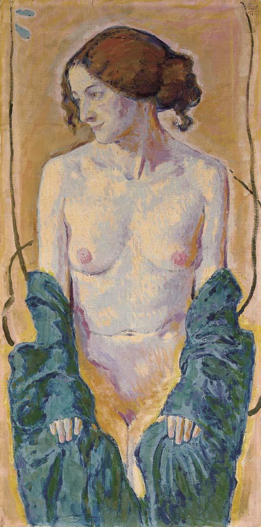 Koloman Moser - Weiblicher Akt mit blauem Schal
