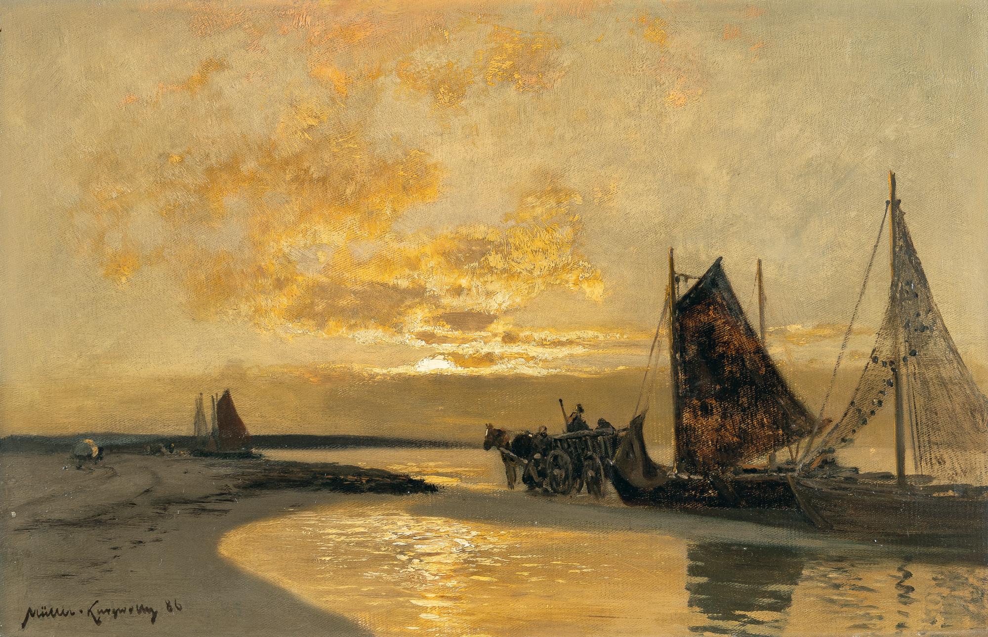 Konrad Alexander Müller-Kurzwelly - Segelboote am abendlichen Ostseestrand