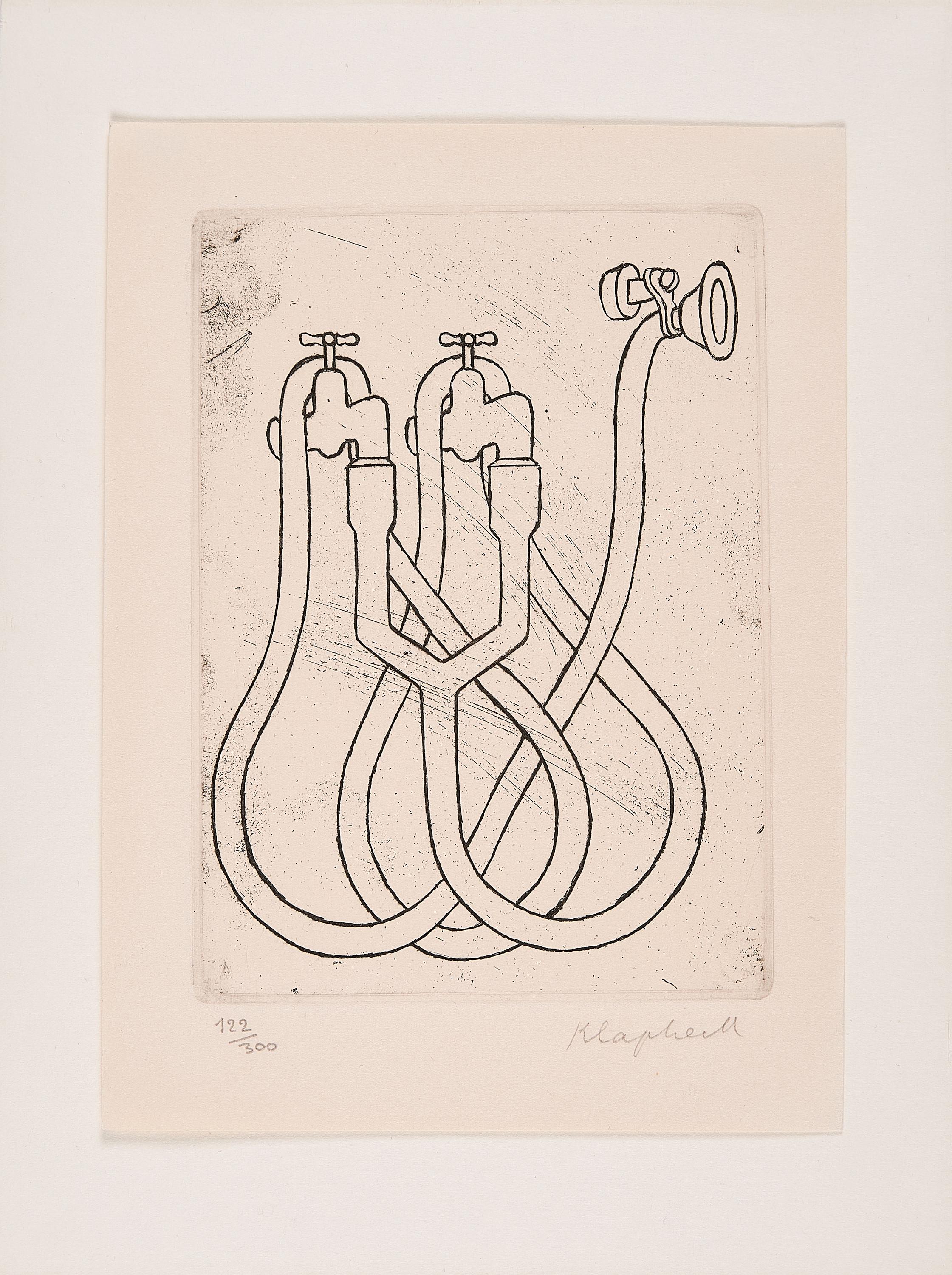 Konrad Klapheck - Wasserhähne mit Schlauch.