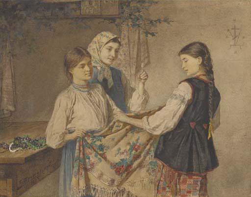 Konstantin Aleksandrovich Trutovskii - Three young Ukranian peasant girls