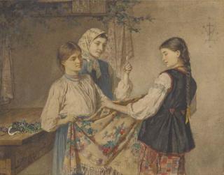 Konstantin Aleksandrovich Trutovskii - Three young Ukranian peasant girls