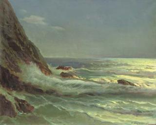 Konstantin Aleksandrovich Vestchilov - Waves breaking at the cliffs, dusk