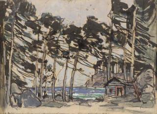 Konstantin Alekseevich Korovin - Stage design depicting a Wooded Landscape by the Sea
