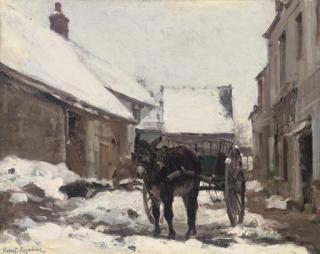 Konstantin Alekseevitch Korovin - A Donkey And Cart At A Farmhouse In Winter